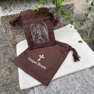 Pochette en toile de coton avec cordon de serrage, imprimé croix, sac cadeau, emballage pour chapelet, sachet personnalisé avec logo - Product Image 5