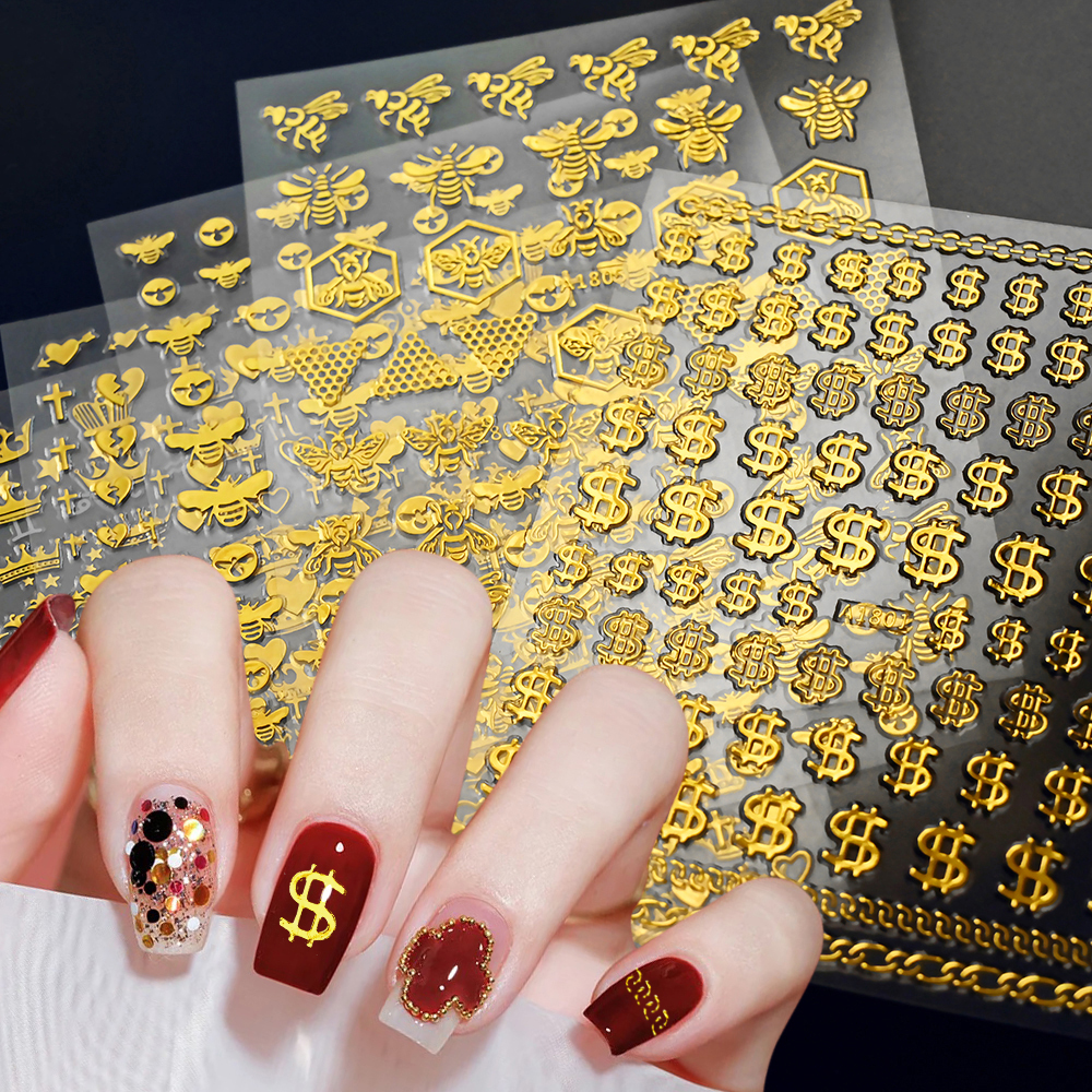 3D Luxury Money Dollar Bee Nail Stickers - Self Adhesive
