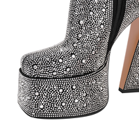 Bottines strass à bout carré pour femmes chaussures confortables en PU à talons épais