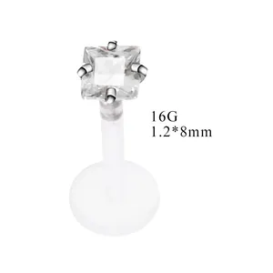 Newness PTFE 316L Cincin Bibir Tindik, Baja Antikarat 16G 1.2Mm Biofleks Dorong Dalam Labret