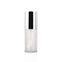 Logo personnalisé 5ml Tube de brillant à lèvres circulaire grande brosse bouteille d'huile de brillant à lèvres en argent électrolytique de haute qualité conteneur et boîte