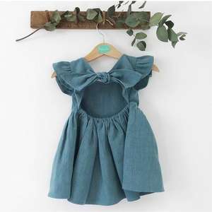 Kinder Katoenen Linnen Effen Kleur Vlieg Mouw Schattige Effen Kleur Jurken Kinderen Prinses Prom Tutu Baby Meisje Kleding - Product Image 6