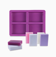 DeSheng Custom Dikke Duurzame Violet 4-Vaks Siliconen Rechthoekige Mal Herbruikbaar voor Zeep & Brownie Bakken Handgemaakte Taartgereedschap
