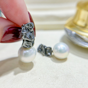 Boucles d'oreilles clous en argent S925, accessoires DIY pour perles avec perles de 9-15 mm, plateau vide pour boucles d'oreilles, design de bijoux tendance, modèle 22220 - Product Image 3