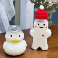 Gobelet à thé au lait en plastique PET de 500 ml en forme de petit canard jaune avec bouchon à vis ; Bouteille de boisson transparente de forme créative