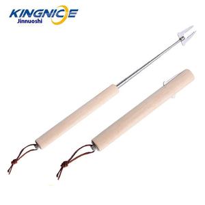 توريد مباشر التجارة الخارجية تلسكوبي أواني شواء الفولاذ المقاوم للصدأ شوكة مسننة المطاط مقبض الخشب الشواء الغذاء المعادن - Product Image 6