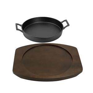 Nuovissima Piastra da Forno in <span class=keywords><strong>Ghisa</strong></span> Antiaderente <span class=keywords><strong>di</strong></span> Alta Qualità con Doppio Manico, Rotonda, con Base in Legno, Ideale per Servire e Friggere - Product Image 4