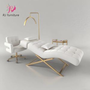 Cama para Pestañas con Base Metálica Dorada en Forma de Cruz y Cabecera Ajustable, Ideal para Tratamientos Faciales y Clínicas de Spa - Product Image 3