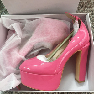 Fashionable Sexy Sapato De Salto Shiny Leather Thick Sole High Chunky <b>Closed</b> <b>Toe</b> Platform <b>Heels</b> - Product Image 6