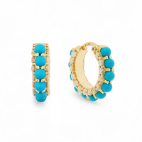 Boucles d'oreilles créoles Gemnel Cabochon Pave Huggie en turquoise, émeraude, saphir, rubis, plaqué or 14 carats, argent 925, bijoux fins pour femmes