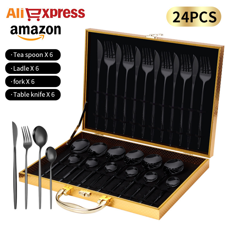 24pcs Custom Logo Eco-Friendly Modern Restaurant Tableware Flatware Spoon Fork Knife Wedding Cubiertos Gold SS304 Stainless Set · image 4