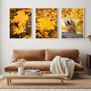 Otoño bosque calabaza Hojas de arce paisaje pared arte lienzo ardilla póster impresión pared carteles decoración pintura - Product Image 3