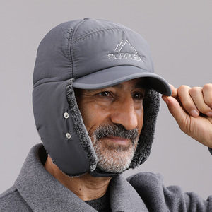 Supplex Winter Lei Feng <b>Hat</b> Gray Fleece Lined Windproof Ear Protection For Men Adult Cycling <b>Warm</b> <b>Hat</b> - Product Image 1