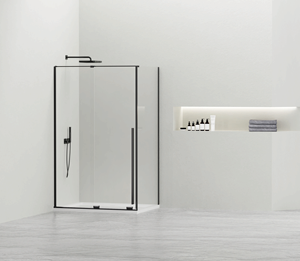 Puerta Corredera de <span class=keywords><strong>Ducha</strong></span> con Marco de Aluminio Negro y Vidrio Templado, con <span class=keywords><strong>Ruedas</strong></span> Inferiores, para Baño - Product Image 1