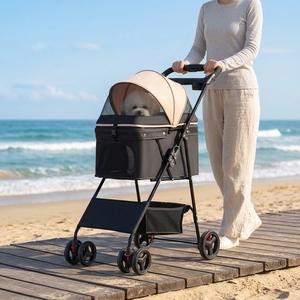 Passeggino per Animali Domestici SK, Carrozzina per <span class=keywords><strong>Cani</strong></span> e Gatti, Trasportino Compatto, Carrello Leggero per Animali, Pieghevole in Metallo per Uso Esterno - Product Image 1