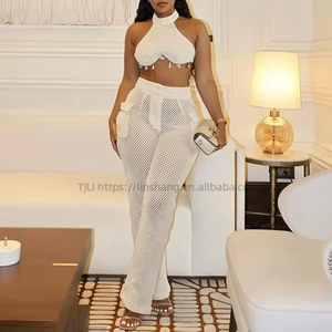 Chic Design Halter Sexy Crop Tops See Through <b>Mesh</b> <b>Pants</b> Summer Club Party Women Sets Fashion - Product Image 4