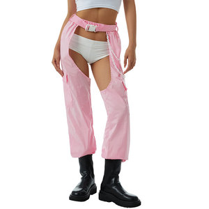 King Mcgreen Satr Sexy Buckle Bottomless Pants Hollow Out See Through <strong>Rave</strong> Chaps Hip Hop Rock Crotch Pants Belted Cargo <strong>Trousers</strong> - Product Image 3