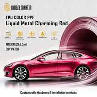 KING MARTIN Film de protection de peinture sans DMF, autocollants de carrosserie automobile, adapté aux voitures, couleur rouge métallique liquide TPU PPF