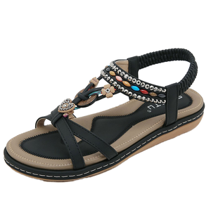 Sandalias Ligeras Vintage con Cuentas para Mujer, Zapatos de Moda con Punta Abierta y Decoración de Diamantes de Imitación para Uso Casual de Verano al Aire Libre - Product Image 3