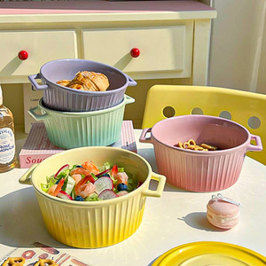 Pot à soupe en céramique à double anse, motif dégradé Dopamine, design épaissi créatif, grand bol domestique, bol à nouilles de riz escargot de grande valeur esthétique - Product Image 2