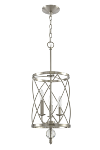 Lampadario a 3 Luci con Cilindri Geometrici, Finitura Nichel Spazzolato/Cromo, Lampada a Sospensione con Dettagli in Cristallo - Product Image 6