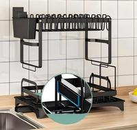 Égouttoir à vaisselle en métal à 2 niveaux pour cuisine, avec support pour couteaux et planches à découper, panier à couverts