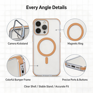 Coque magnétique Ins Style en TPU et PC pour <span class=keywords><strong>iPhone</strong></span> 18 Air 17 Pro Max 16, avec cadre d'appareil photo bicolore et béquille, Vente directe usine - Product Image 4