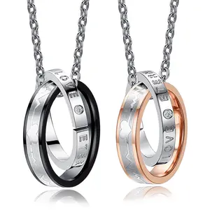 XL22538 زوجين الفولاذ المقاوم للصدأ سلسلة ECG الحب إلكتروني الأولي مزدوجة دائرة قلادة القلائد النساء الرجال مجوهرات الأزياء مجموعة