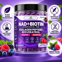 Gummies multi-nutriments NAD avec Resvératrol, Berbérine, Biotine, Collagène et Mélange de Vitamines K2 et D3 pour la Santé des Cheveux, de la Peau, des Ongles et des Articulations