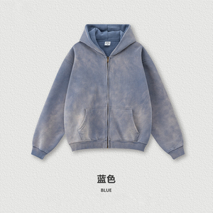 Sudadera con capucha gris oscuro para hombre, con cremallera, estilo casual, holgada, con bolsillo canguro - Product Image 2