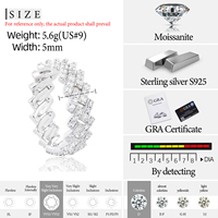 Bague Fashion Unisexe en Argent Sterling 925 avec Diamant Moissanite VVS de 5 mm, Style Cuban Band Iced Out, pour Hommes et Femmes