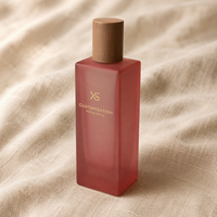 Flacons de parfum en verre rose givré de haute qualité avec couvercle en bois clair et pulvérisateur à pompe métallique Prix de gros