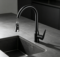 Robinet de cuisine HONGDEC noir mat extractible, mitigeur eau chaude et froide à poignée unique, 3 modes de pulvérisation, robinet d'évier rotatif pour cuisine