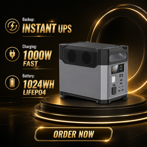 Station d'alimentation portable 1200W 1024Wh LiFePO4, générateur solaire avec charge rapide 1000W, UPS pour le camping en plein air et la sauvegarde d'urgence - Product Image 6