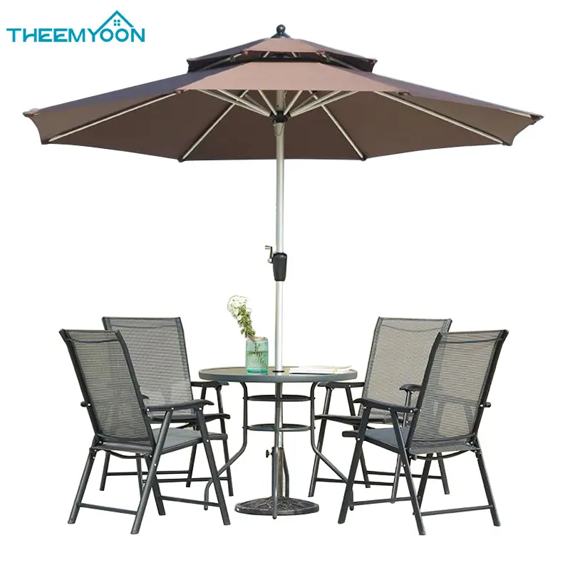 Bahçe açık veranda çim katlanır sandalye ve masa 8 plaj 6 parça katlanır yemek mobilyaları şemsiye ile ayarla