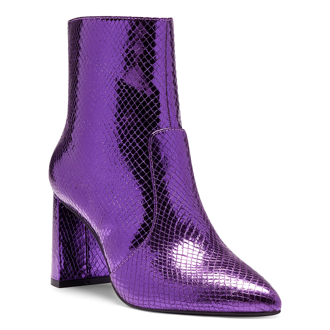 Block heel pointed toe ankle metallic boots sexy ladies shoes for women