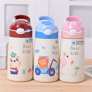 New Cartoon Cute Children Drinking Insulated Portable Kids Stainless Steel Water <b>Bottle</b> for School With Straw and Handle - Product Image 1