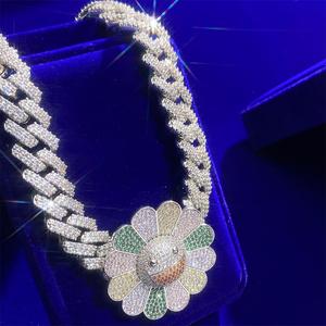Nuevo Collar de Cadena con Diseño de Girasol de Miami, Chapado en Oro, con Circonitas y Diamantes, Plata <span class=keywords><strong>925</strong></span>, Estilo Hip Hop, para Hombre - Product Image 1