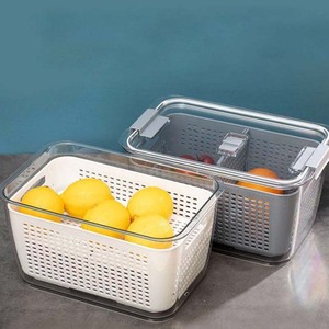 Household Kitchen Drain Storage Box Fruit And Vegetable Plastic Fridge Storage Bins Drawer Organizers Basket