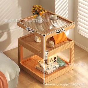 Estante de Almacenamiento de Madera Minimalista Moderno de 3 Niveles, Mesa de Noche de Madera Sólida para Dormitorio, Sala de Estar, Multiusos - Product Image 5
