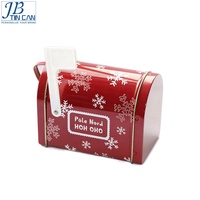 Caja de regalo de metal para decoración navideña, caja de lata con forma de buzón pequeño con bandera
