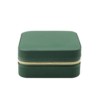 Boîte personnalisée de luxe de voyage vert clair mini petite bague à bijoux en cuir PU avec fermeture éclair organisateur de rangement boîtes d'emballage de cadeaux
