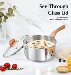 Ensemble de casseroles antiadhésives de luxe haut de gamme en acier inoxydable pour la cuisine à domicile, avec couvercles en verre amovibles, casseroles modernes pour cuisinière à gaz - Product Image 4