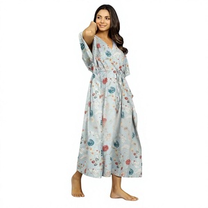 Handmade Indian Cotton One-piece <b>Kaftan</b> Dress Lightweight Quick Dry <b>Beach</b> Cover up Boho Summer Resort Wear for Women - Product Image 1