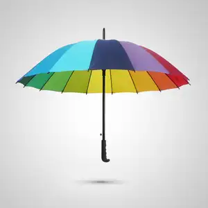 Payung pelangi 16 rusuk 16 warna, payung semi-otomatis