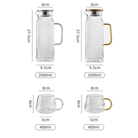 Bouilloire en verre à rayures verticales de 2000 ml grande capacité, transparente, avec couvercle en acier inoxydable, pour usage professionnel en restaurant (vente en gros)