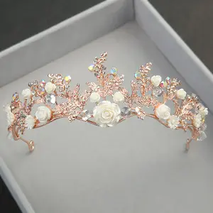 Handmade crown headband crystal flower hair pieces bridal wedding crown tiara