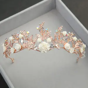 Handgemachte Krone Stirnband Kristall blume Haar teile Braut Hochzeit Krone Tiara