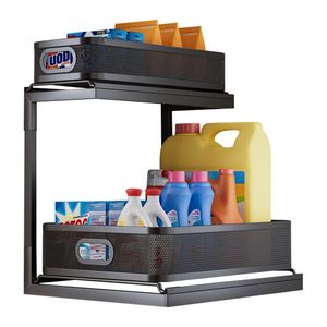 Mesh Height Adjustable <b>Pull</b> <b>Out</b> Dish Under the Bathroom Cabinet Drying Spice Sink Storage Rack With 2-Tier Slide <b>Out</b> Drawer - Product Image 3