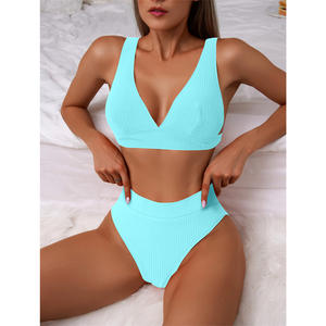 Traje de Baño Bikini de Una Pieza para Mujer, Sexy, Color Sólido, con Tirantes Triangulares y Rayas Laterales, Servicio OEM, para Playa, 2025 - Product Image 6